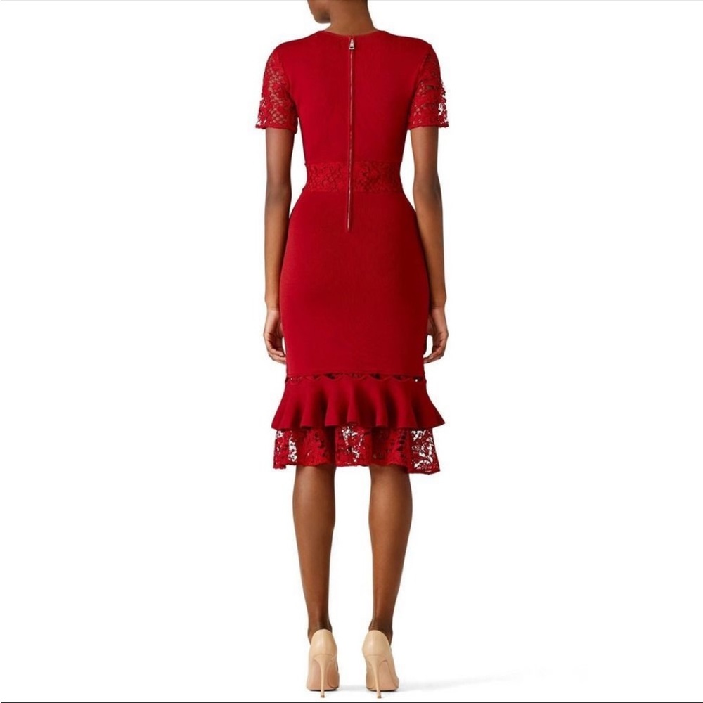 SACHIN & BABI Red Lace Ruffle Hem Dress Size Medium - Picture 7 of 7